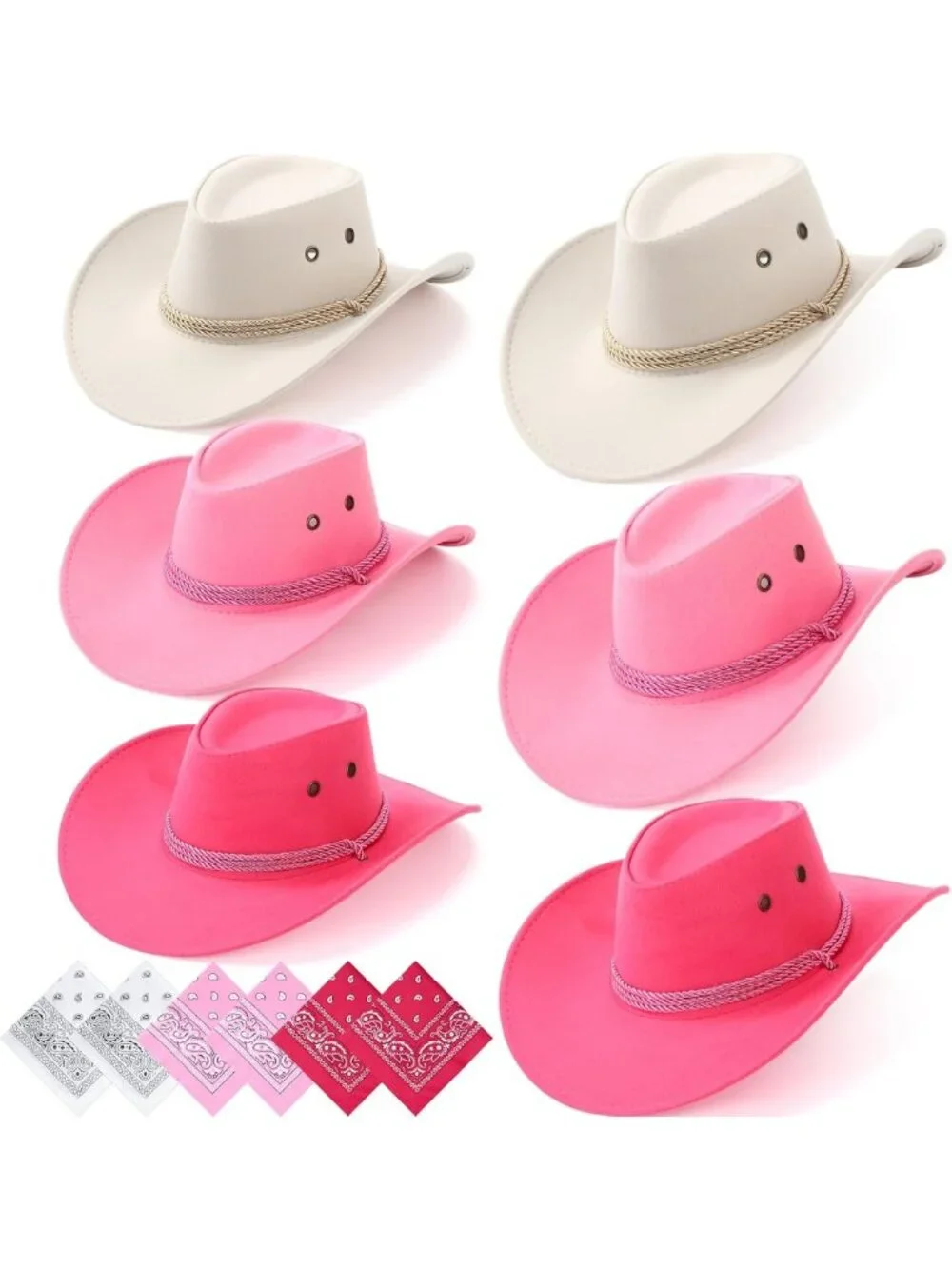 12 Pcs Cowboy Hats & Bandanas Set | Western Party Costume Accessories